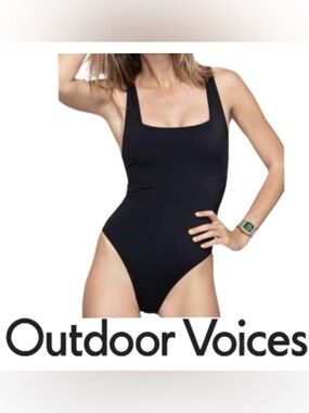 OUTDOOR VOICES | Splash Black One Piece Square Neck Racerback Swimsuit Summer XS